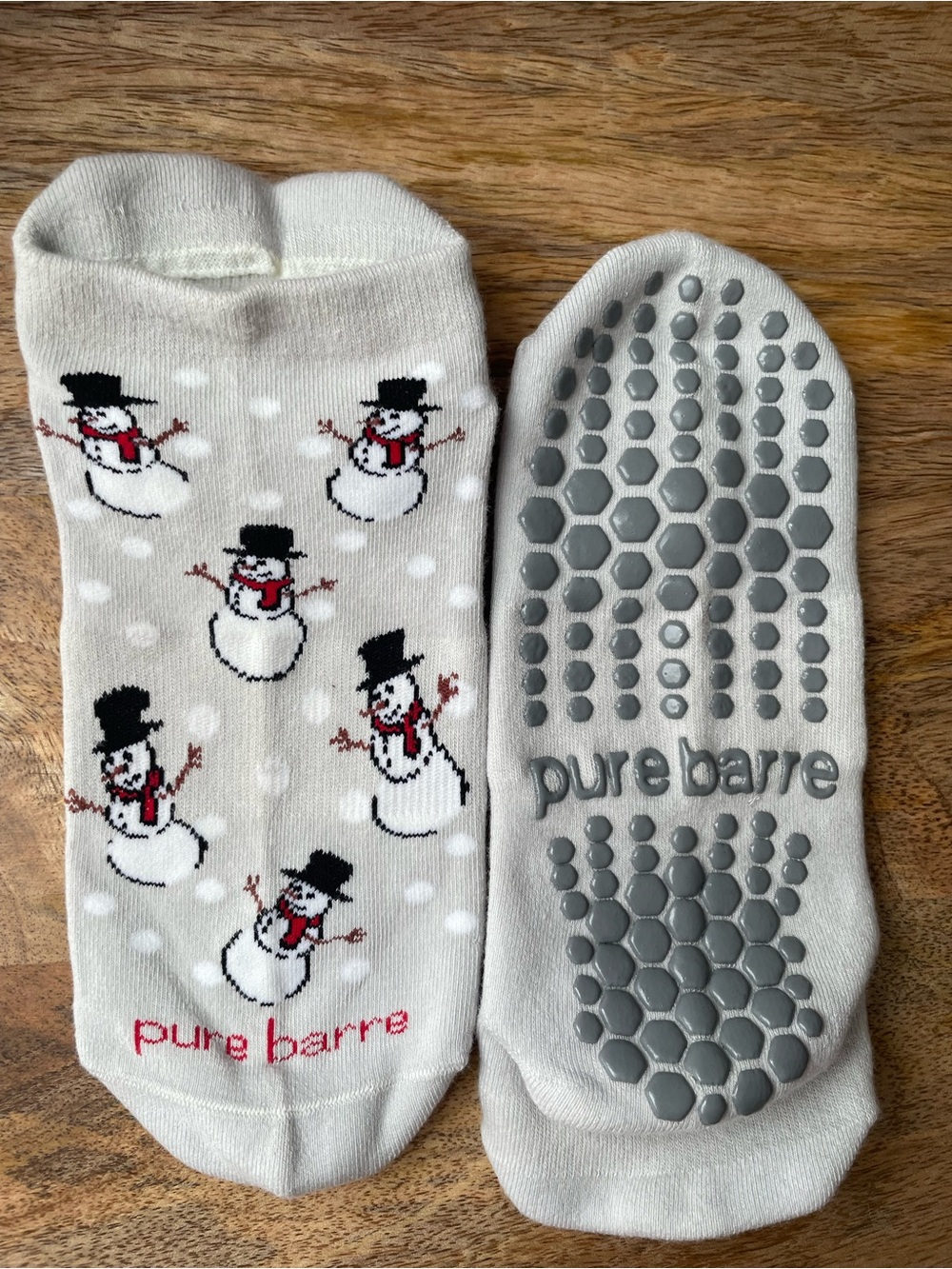 Pure Barre Snowmen Low Rise Grip Socks with Silver Lettering NWOT